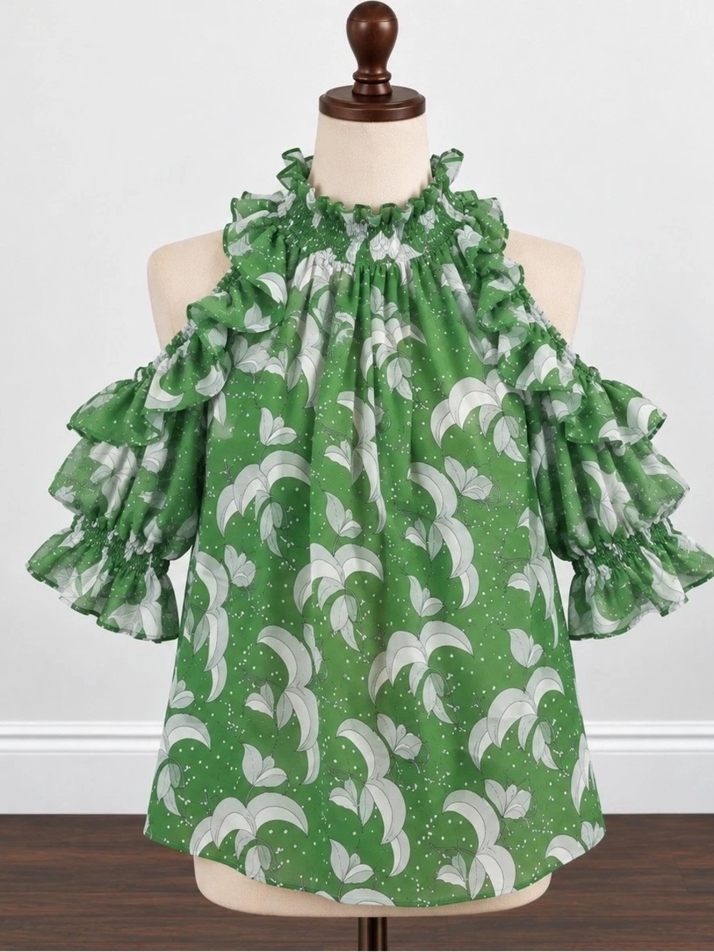 Floral Cold-Shoulder Ruffle Blouse